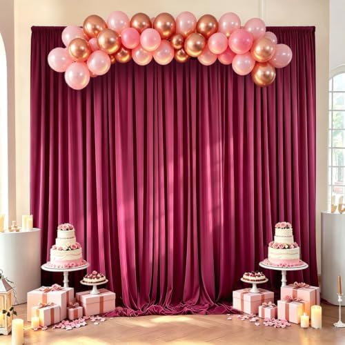 Deep Rose Backdrop Curtain for Wedding Parties Photo Backdrops 10x10ft in W5' x H10'(2 panels) in Deep Rose