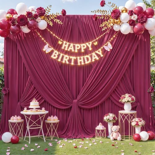 Deep Rose Backdrop Curtain for Wedding Parties Photo Backdrops 10x10ft in W5' x H10'(2 panels) in Deep Rose, alternate view 2