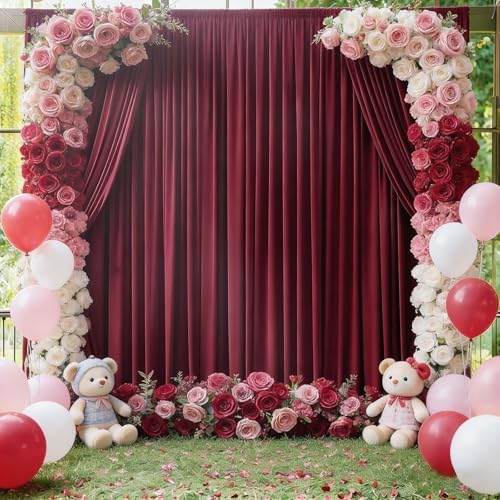 Deep Rose Backdrop Curtain for Wedding Parties Photo Backdrops 10x10ft in W5' x H10'(2 panels) in Deep Rose, alternate view 4