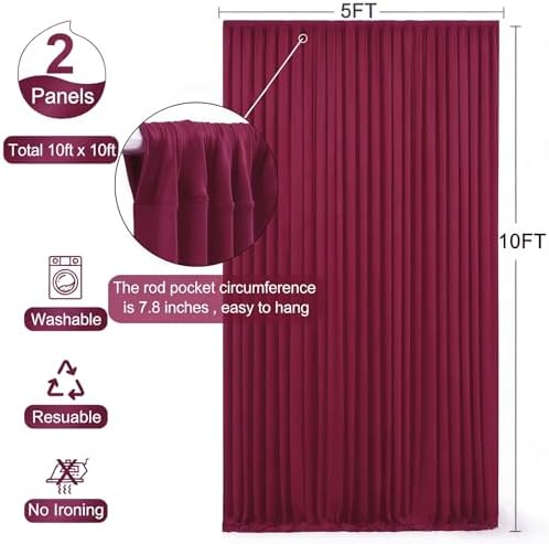 Deep Rose Backdrop Curtain for Wedding Parties Photo Backdrops 10x10ft in W5' x H10'(2 panels) in Deep Rose, alternate view 5