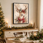 Deer Framed Christmas Wall Art, Reindeer with Red Scarf Canvas Pictures, alternate view 4