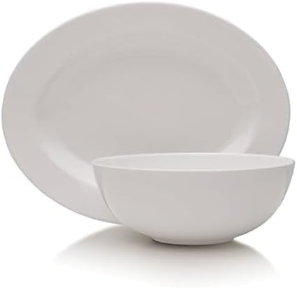 Delray 14-Inch Oval Platter and 9-Inch Vegetable Bowl Set, White - 5188294 in 14" Oval Platter and 9" Round