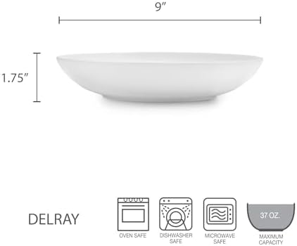 Delray 4-Piece Bone China Pasta Bowls White 37 oz in 9" Round Pasta Bowls (Set of 4) in White, alternate view 3