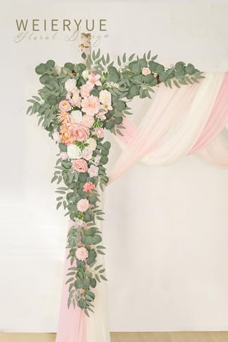 Deluxe Pink Artificial Wedding Arch Flowers with Drapes Kit-Pack of 5, 2pcs Flower Arrangements 3pcs Hanging, alternate view