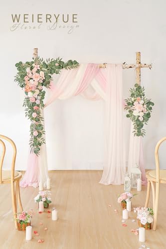 Deluxe Pink Artificial Wedding Arch Flowers with Drapes Kit-Pack of 5, 2pcs Flower Arrangements 3pcs Hanging, alternate view