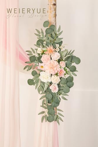Deluxe Pink Artificial Wedding Arch Flowers with Drapes Kit-Pack of 5, 2pcs Flower Arrangements 3pcs Hanging, alternate view