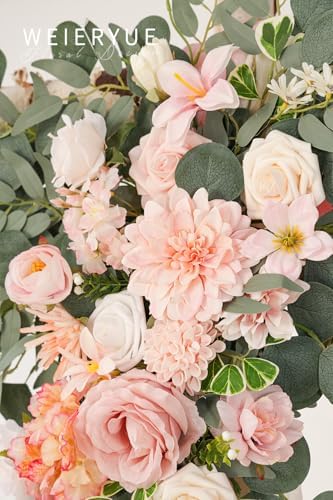Deluxe Pink Artificial Wedding Arch Flowers with Drapes Kit-Pack of 5, 2pcs Flower Arrangements 3pcs Hanging, alternate view