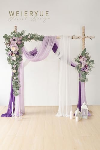 Deluxe Purple Artificial Wedding Arch Flowers with Drapes Kit-Pack of 5, 2pcs Flower Arrangements 3pcs Hanging, alternate