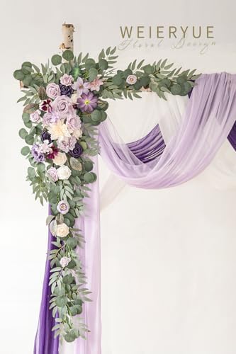 Deluxe Purple Artificial Wedding Arch Flowers with Drapes Kit-Pack of 5, 2pcs Flower Arrangements 3pcs Hanging, alternate