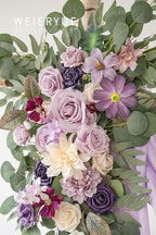 Deluxe Purple Artificial Wedding Arch Flowers with Drapes Kit-Pack of 5, 2pcs Flower Arrangements 3pcs Hanging, alternate