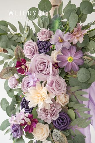 Deluxe Purple Artificial Wedding Arch Flowers with Drapes Kit-Pack of 5, 2pcs Flower Arrangements 3pcs Hanging, alternate