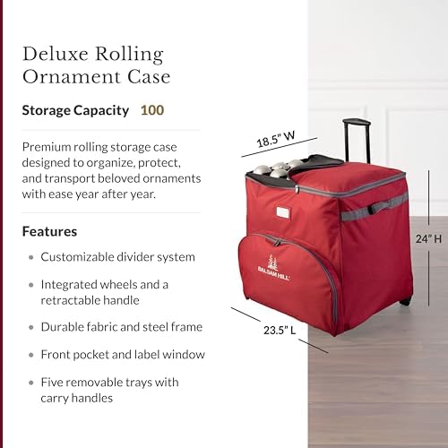 Deluxe Rolling Ornament Chest - 100pc Christmas Decoration Storage with Dividers & Trays, alternate view 3