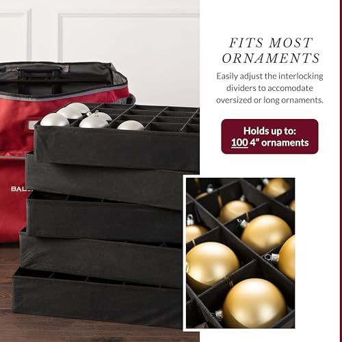 Deluxe Rolling Ornament Chest - 100pc Christmas Decoration Storage with Dividers & Trays, alternate view 4