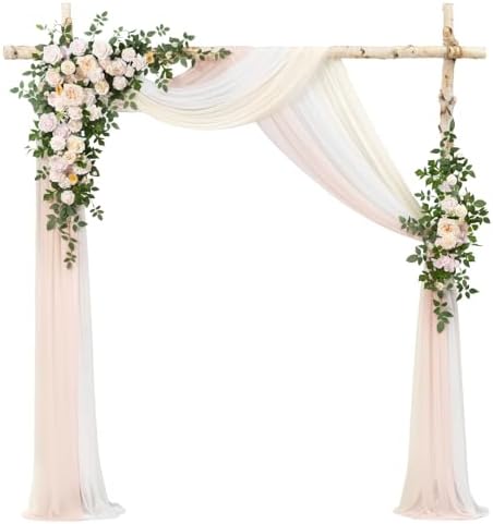 Deluxe Spring Artificial Wedding Arch Flowers with Drapes Kit in Pk-cream