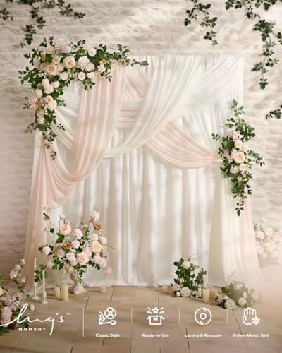 Deluxe Spring Artificial Wedding Arch Flowers with Drapes Kit in Pk-cream, alternate view 2