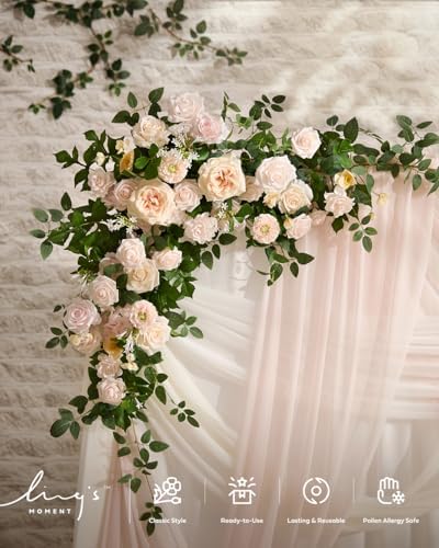 Deluxe Spring Artificial Wedding Arch Flowers with Drapes Kit in Pk-cream, alternate view 3