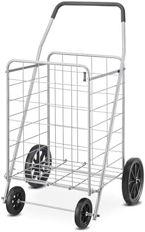 Deluxe Utility Foldable Shopping Cart with Wheels, 100 Lb Capacity, Heavy Duty Grocery Cart with Steel Frame