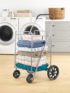 Deluxe Utility Foldable Shopping Cart with Wheels, 100 Lb Capacity, Heavy Duty Grocery Cart with Steel Frame, alternate view