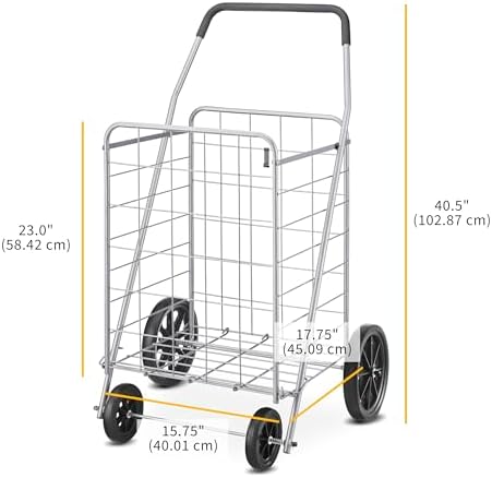 Deluxe Utility Foldable Shopping Cart with Wheels, 100 Lb Capacity, Heavy Duty Grocery Cart with Steel Frame, alternate view
