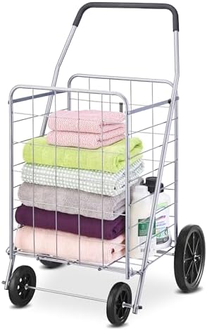 Deluxe Utility Foldable Shopping Cart with Wheels, 100 Lb Capacity, Heavy Duty Grocery Cart with Steel Frame, alternate view