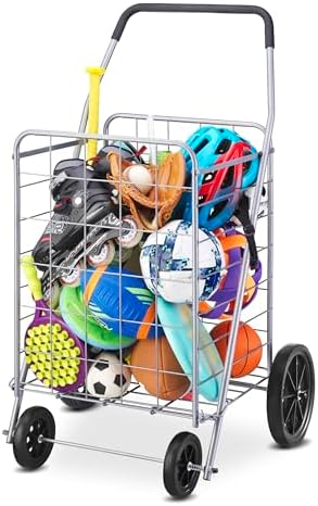 Deluxe Utility Foldable Shopping Cart with Wheels, 100 Lb Capacity, Heavy Duty Grocery Cart with Steel Frame, alternate view