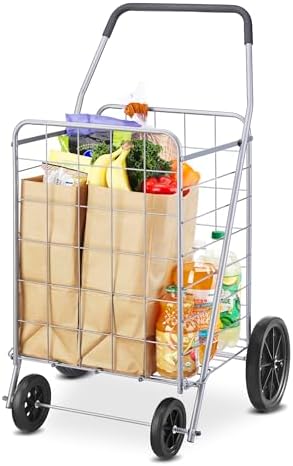 Deluxe Utility Foldable Shopping Cart with Wheels, 100 Lb Capacity, Heavy Duty Grocery Cart with Steel Frame, alternate view