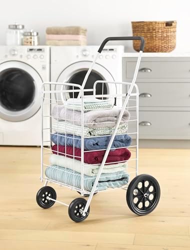 Deluxe Utility Foldable Shopping Cart with Wheels, 100 Lb Capacity, Heavy Duty Grocery Cart with Steel Frame, alternate view