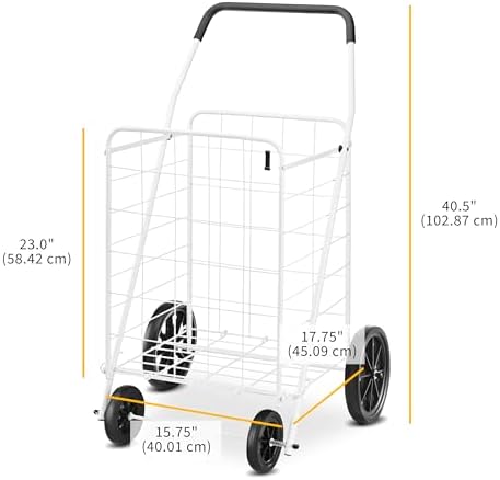Deluxe Utility Foldable Shopping Cart with Wheels, 100 Lb Capacity, Heavy Duty Grocery Cart with Steel Frame, alternate view