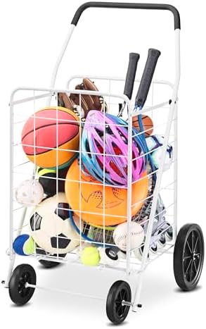 Deluxe Utility Foldable Shopping Cart with Wheels, 100 Lb Capacity, Heavy Duty Grocery Cart with Steel Frame, alternate view
