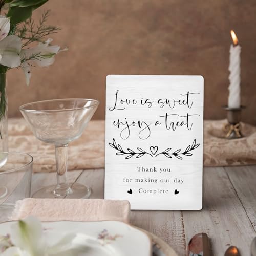 Dessert Bar Sign, Love Is Sweet Enjoy a Treat Sign for Dessert Table, Wedding Engagement Bridal Shower Wooden, alternate view