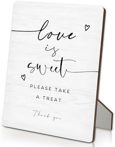 Dessert Bar Sign, Love Is Sweet Please Take a Treat Sign for Dessert Table Wooden Stand Sign 5"X7", Wedding