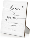 Dessert Bar Sign, Love Is Sweet Please Take a Treat Sign for Dessert Table Wooden Stand Sign 5"X7", Wedding