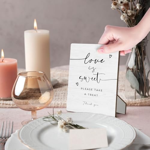 Dessert Bar Sign, Love Is Sweet Please Take a Treat Sign for Dessert Table Wooden Stand Sign 5"X7", Wedding, alternate view 2