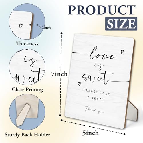 Dessert Bar Sign, Love Is Sweet Please Take a Treat Sign for Dessert Table Wooden Stand Sign 5"X7", Wedding, alternate view 3