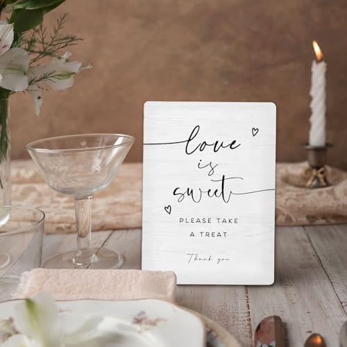 Dessert Bar Sign, Love Is Sweet Please Take a Treat Sign for Dessert Table Wooden Stand Sign 5"X7", Wedding, alternate view 4