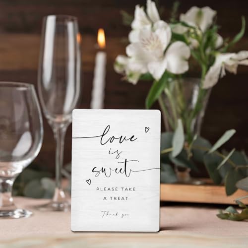 Dessert Bar Sign, Love Is Sweet Please Take a Treat Sign for Dessert Table Wooden Stand Sign 5"X7", Wedding, alternate view 5