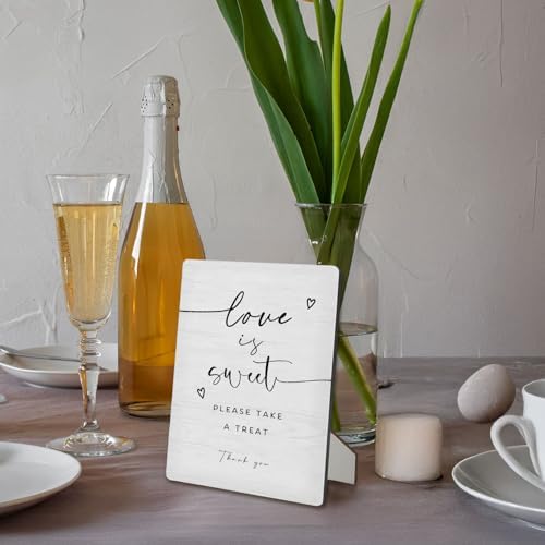 Dessert Bar Sign, Love Is Sweet Please Take a Treat Sign for Dessert Table Wooden Stand Sign 5"X7", Wedding, alternate view 6