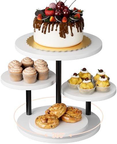 Dessert Stands for 50 Cupcakes 360°Rotating Wood Cupcake Stands Wedding Cake Stand 4 Tiered Cookie Serving Trays