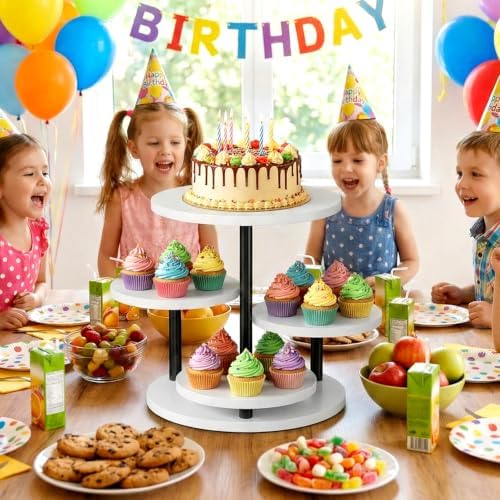 Dessert Stands for 50 Cupcakes 360°Rotating Wood Cupcake Stands Wedding Cake Stand 4 Tiered Cookie Serving Trays, alternate