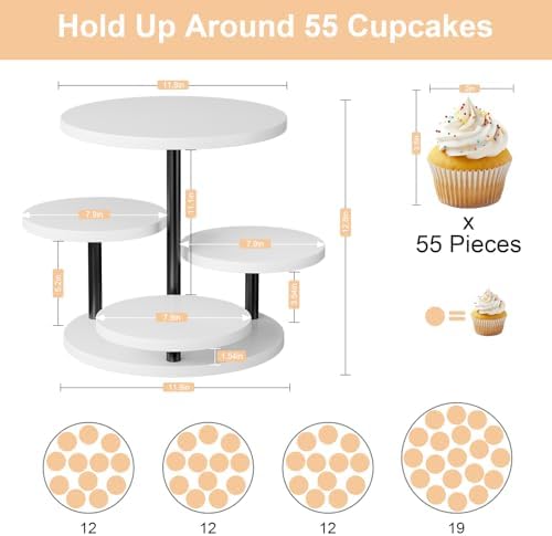 Dessert Stands for 50 Cupcakes 360°Rotating Wood Cupcake Stands Wedding Cake Stand 4 Tiered Cookie Serving Trays, alternate