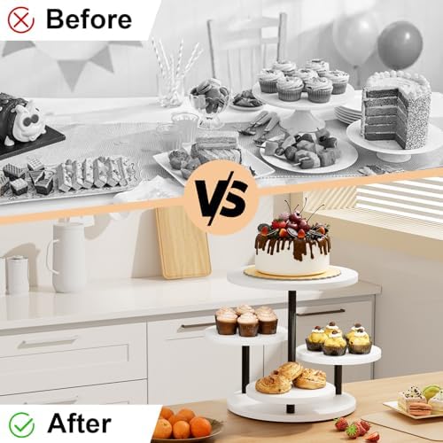 Dessert Stands for 50 Cupcakes 360°Rotating Wood Cupcake Stands Wedding Cake Stand 4 Tiered Cookie Serving Trays, alternate