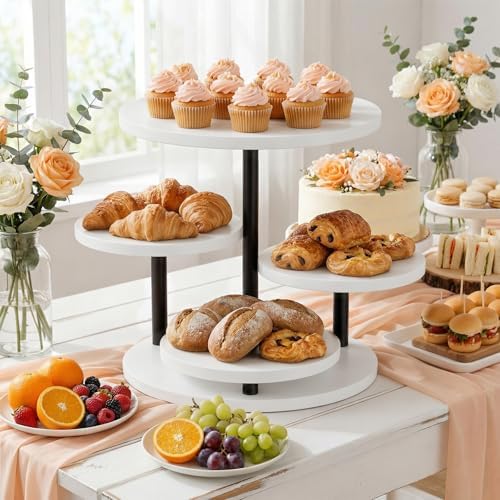 Dessert Stands for 50 Cupcakes 360°Rotating Wood Cupcake Stands Wedding Cake Stand 4 Tiered Cookie Serving Trays, alternate