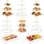 Dessert Table Display Set 13PCS, 3-Tier Cupcake Stand Set with Metal Gold Rods, 3 Round & 3 Square Dessert