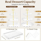 Dessert Table Display Set 13PCS, 3-Tier Cupcake Stand Set with Metal Gold Rods, 3 Round & 3 Square Dessert, alternate view 3