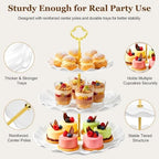 Dessert Table Display Set 13PCS, 3-Tier Cupcake Stand Set with Metal Gold Rods, 3 Round & 3 Square Dessert, alternate view 4