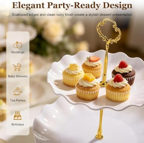 Dessert Table Display Set 13PCS, 3-Tier Cupcake Stand Set with Metal Gold Rods, 3 Round & 3 Square Dessert, alternate view 5