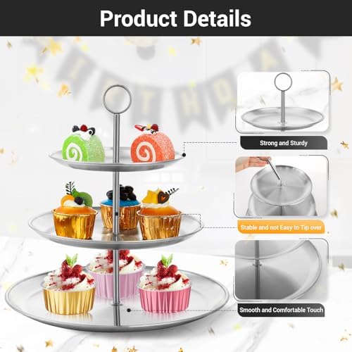 Dessert Table Display Set, 2pcs 3 Tier Metal Serving Tray Cake Display Stand Set, Cup Cake Tower Stand Fruit, alternate view