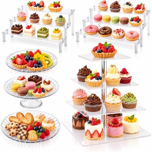 Dessert Table Display Set, 6 PCS Acrylic Cake Stands & Cupcake Tower in Clear