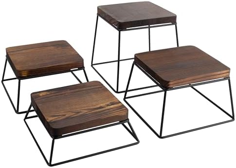 Dessert Table Risers Display Stands Food display Wood & Black Metal Square Retail Pizza, Cupcake, Candy Stands