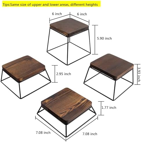 Dessert Table Risers Display Stands Food display Wood & Black Metal Square Retail Pizza, Cupcake, Candy Stands, alternate